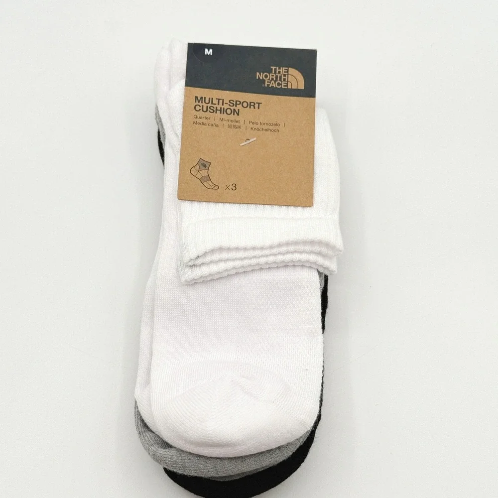 The North Face Cushion Quarter Socks / 3 PACK / Mens Size M (8.5 10) Blk Gry Wht